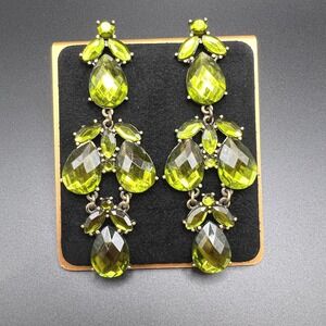 Rhinestone Chandelier Earrings Spring Green Teardrop Long Vintage Inspired